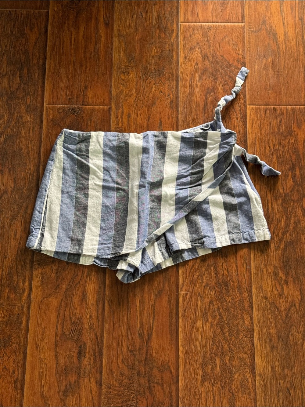 Striped Blue and White Tie-Waist Women’s Shorts